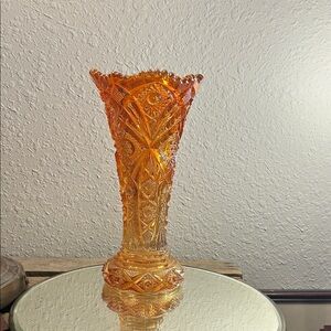 Vintage Marigold carnival Glass Vase cottage core, dark academia